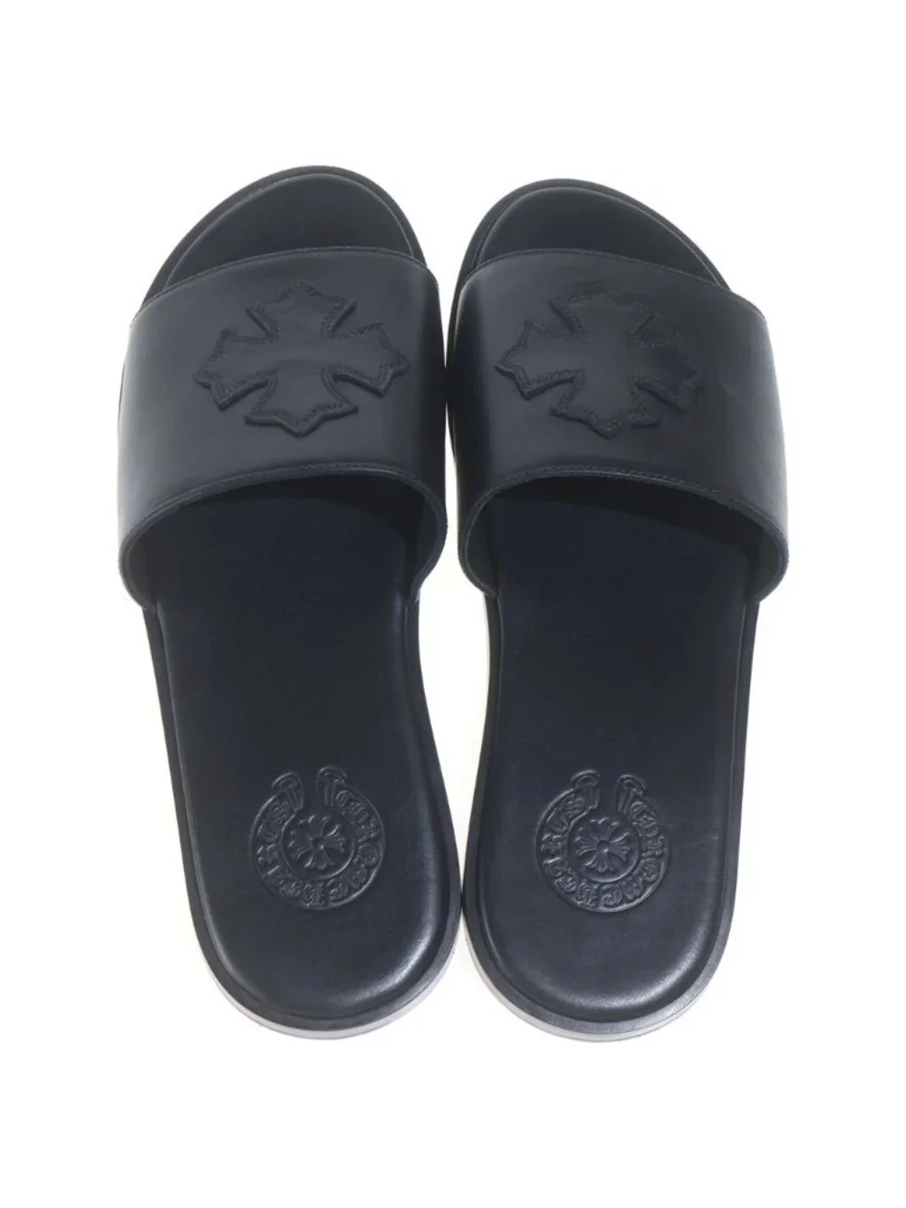 Chrome Hearts CH Slide Leather CH Plus Patch Sandals Black